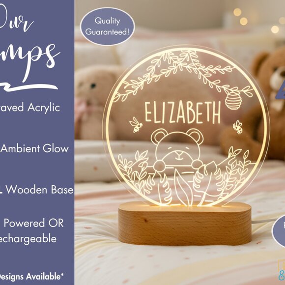 Teddy Bear LED Night Light | Personalized Kids Lamp & Toddler Gift - Picture 3 of 8
